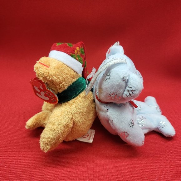 Flaky The Bear and 2003 Holiday Teddy Bear Jingle Beanies Set of 2 Christmas Plu - Picture 5 of 12